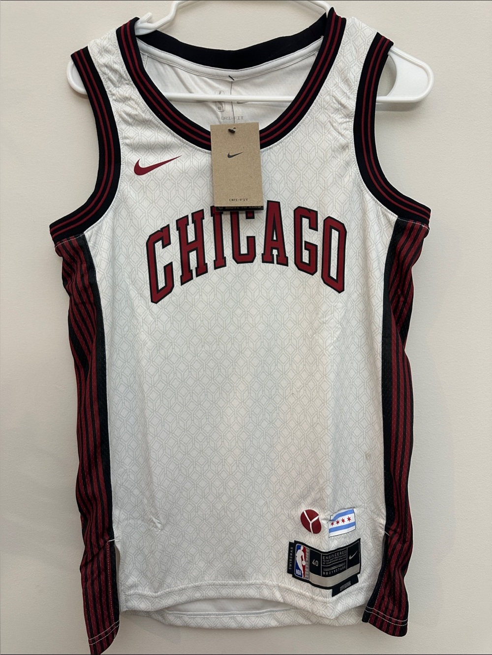 Nike White and Maroon Chicago Basketball Jersey NBA